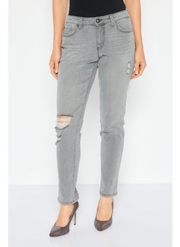 Buy Women Straight Leg Non Stretchable Ankle Jeans, Grey in UAE