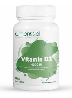 Buy Ambrosial Vitamin D3 4000 IU (100 mcg) Vitamin D Tablets for Healthy Bones and Teeth Vitamin D 4000iu Supports Immunity and Muscle Function 120 Softgels in UAE