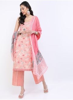 Buy Floral Print Strappy Kurta and Palazzo with Dupatta Set in Saudi Arabia