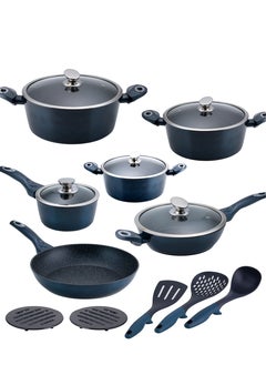 Buy 16 Piece Premium Forged Metallic Aluminium cookware set, Aquamarine, SV51 in UAE