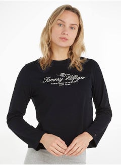 اشتري Women's Long Sleeve Logo T-Shirt, Navy في السعودية