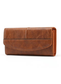 Buy Leather Women's RFID Blocking Wallet, Long Clutch Bag with Multiple Card Slots, Large Capacity for Phone, Zipper Coin Pocket, Brown in UAE