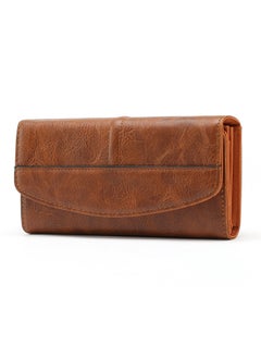 Buy Leather Women's RFID Blocking Wallet, Long Clutch Bag with Multiple Card Slots, Large Capacity for Phone, Zipper Coin Pocket, Brown in UAE