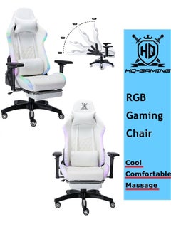 Buy RGB Gaming Chair with  LED Lights Ergonomic Computer Desk Chair  Video Office Chair for Adults (White) in Saudi Arabia