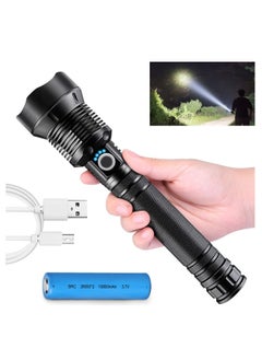 Buy PROTON Super Bright Rechargeable LED Flashlights, 90000 Lumens XHP70.2 Tactical Flashlight, 10000mAh Parallel Battery, Zoomable&IPX5 Waterproof in UAE