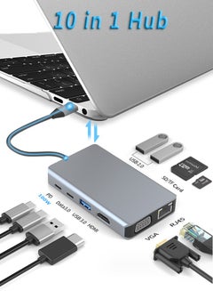 Buy 10 in 1 USB C Hub,USB C Docking Station,  Double Display Multiport Adapter with 4K HDMI VGA ,  USB C PD 100W charging and USB C Data 3.0, 3 USB Ports, RJ45, SD/TF Slots for Macbook/Laptop/Smartphone in Saudi Arabia