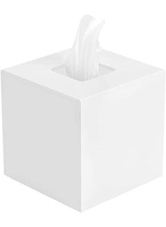 Buy LAMSIT IBDAA - Acrylic Tissue Box | Holder Case Storage Case | Mirror Box | Napkin Holder Organizer (Square (14x14x14 cm), White) in UAE