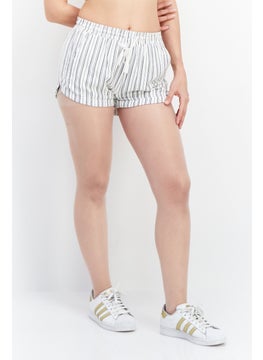 اشتري Women Drawstring Stripes Basic Shorts, White في الامارات