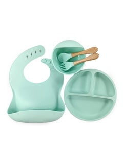 Buy Silicone Baby Feeding Set,Silicone Suction Plate Baby, Suction Bowl, Spoon, Fork and Matching Bib - Super Detachable Suction Base Baby Feeding Set for Babies and Toddlers (Green) in UAE