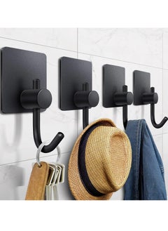 Buy 4 Packs Heavy Duty Stick On Wall and Door Hooks for Hanging Bathroom Towel Hooks and Kitchen Hallway Sticky Black Hooks Coat Hooks Robe Hook Wall Mounted Stainless Rustproof in UAE