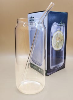 Buy Glass Cup With Transparent Glass Straw 500 ml in Saudi Arabia