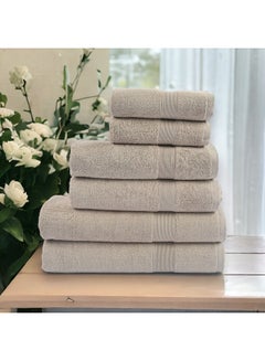 Buy 100% Cotton 6 Piece Ansaaj Towel Set | Beige in Saudi Arabia