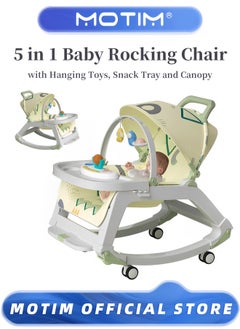 Buy 5-in-1 Baby Rocking Chair with Hanging Toys Portable Kids Rocker Swing Sleeping Cradle Bed Leisure Chair Adjustable Bouncer with 4 Wheels Toy Snack Tray and Canopy 0-36 Months in UAE