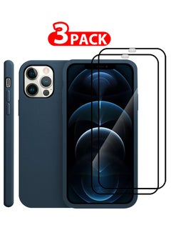 Buy 3 Packs For iPhone 12 Pro Max Case and 2 Screen Protectors Noble Collection Genuine Leather Case Wireless Charging Compatible Full Coverage Cover Blue in UAE