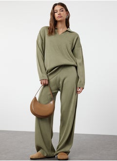 اشتري Khaki Polo Neck Knitwear Sweater Trousers Bottom-Top Set TCTAW25US00024 في مصر