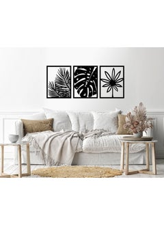 Buy Leaves shape 3 panels Wood Wall art 80x180 Black in Egypt