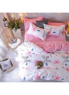 Buy 4-Piece Premium Quality Long Lasting Super Soft Light Weight Single Size Bedding Set Cotton White/Pink/Blue in Saudi Arabia