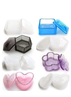 اشتري Box Resin Molds Silicone, 4 Pcs Jewelry Epoxy Mold Sets with Heart Shape, Hexagon, Square and Flower for Storing Earrings, Rings, Coins, Keys or Making Flower Pot, Pen & Candle Holder في السعودية