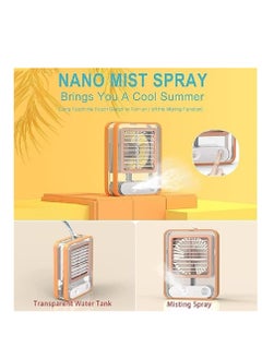 Buy Mini Desk Fan with Mist Diffuser and LED Night Light 7 Colors - USB Rechargeable (Orange) in Egypt