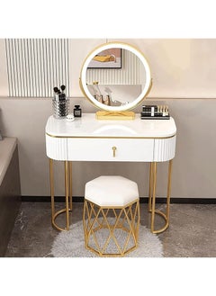 اشتري Dressing Tables Home Vanity Desk, Makeup Vanity Set with Ergonomic Padded Stool, Dressing Table with LED Lighted Mirror for Girls Bedroom Furniture في الامارات