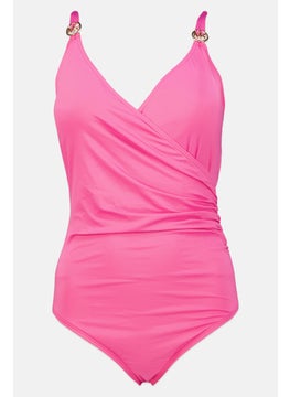 Buy Women Solid One Piece Swimsuit, Pink in Saudi Arabia