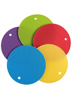 اشتري 5 Pcs Extra Thick Silicone Round Trivet Mats Multi-Purpose Pot Holder Non-Slip Trivets for Hot Pots and Pans Heat Resistant Mat Thickness Tables Countertops Kitchen في السعودية