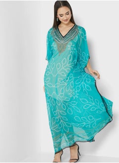 Buy Printed Lace Detail Kaftan in UAE