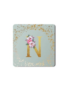 اشتري Designer Leather Coasters Mat for Beverage Drinks- Custom Monogram Initial Letter Floral Pattern Alphabet - N (Light Grey) في الامارات