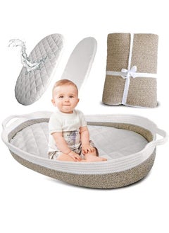 Buy Baby Changing Basket Nursery Decor Cotton Rope Changing Table Topper with Thick Cotton Foam Pad and Removable Waterproof Bamboo Mattress Cover with Removable Cotton Cover Storage Bag Changing Basket in UAE