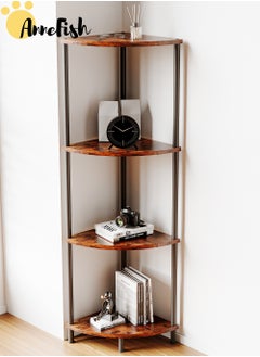 Buy 4Tier Corner Shelf Stand Industrial Corner Bookshelf With Metal Frame Plant Corner Display Shelf Corner Bookcase For Bedroom Living Room Rustic Brown in Saudi Arabia