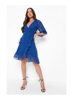 اشتري Dobby Chiffon Wide Sleeve Midi Wrap Dress في الامارات