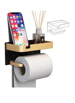 Buy Toilet Paper Holder, with Shelf Adhesive Wall Mounted, No Drill Aluminium Alloy Stainless and Rustproof, Dispenser Bathroom Organizer Storage Rack Matte, Black Gold in Saudi Arabia