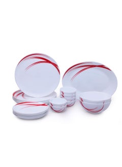 Buy 21 Pieces Opalware Dinner Sets- Microwave & Dishwasher Safe- Red Stella Dinnerware Set with 6-Piece Full Plate/6-Piece Side Plate/6-Piece Vegetable Bowl/2-Piece Serving Bowl/1Piece Rice Plate- White in Saudi Arabia