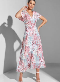 Buy Printed Ruffle Detail Dress in UAE