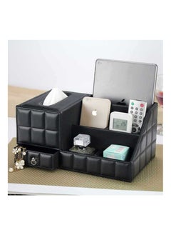 Buy Desk Organiser Set,Multifunctional PU Leather Desktop Pen Holder Storage Box with Drawer and tissue box, 6 Compartments for Office Home in Saudi Arabia