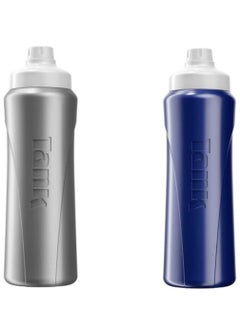 Buy 2-Piece Plastic Water Bottle Silver/Blue 1000ml in Saudi Arabia