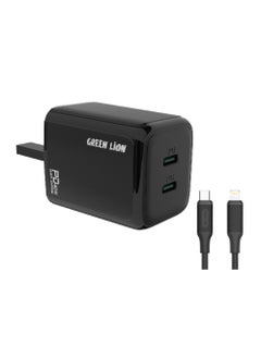 Buy 40W Dual PD Wall Charger With USB-C To Lightning Cable / UK Plug / 1 Meter PVC Cable Length / Fast Charging / Charging Protection / 2 USB Output / Power Up Safely - Black in UAE