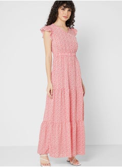 Buy Ruffle Hem Printed Dress in Saudi Arabia