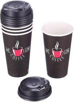 اشتري Paper Cups with Lids for Hot Drinks, 12 oz - 5 Pieces في مصر