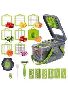 اشتري 2-in-1 Storage Vegetable Chopper for Meal Prep, Home kitchen Food Chopper, Stainless Steel Chopper Vegetable Cutter for Home Cook, Handle Design, 22PCS, Dark Gray في الامارات