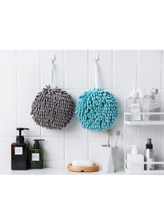 Buy Furry Ball Towel (2 Piece Set) Grey & Blue - Dry Your Hands Immediately, Creative Hand Wipe Set Bathroom Decoration Towel, New Built-in Sponge with Hook (2-Pack) in Saudi Arabia