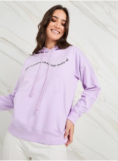 Buy Oversized Slogan Print Regular Length Hoodie in Saudi Arabia