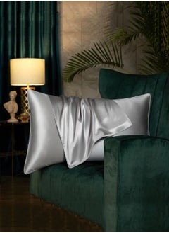 Buy 100% Natural Pure Mulberry Silk Pillowcase for Hair and Skin, Hypoallergenic, Highest Grade Natural Silk Pillow Case with Hidden Zipper (1pcs,Standard 48x74cm, Silver Grey) in Saudi Arabia