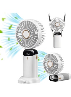 Buy Mini Handheld Fan, Portable Personal Fan Neck Mount Fan 90° Adjustable USB Rechargeable 3000mAh Small Desktop Fan 5 Speeds for Home Office Travel (White) in UAE