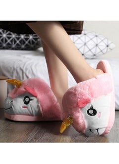 اشتري Unicorn Slippers Fluffy Soft Bedroom Slides Warm Plush Anti Slip Cute Shoes Adult Kids Flip Flop One Size Fit All Pink في الامارات