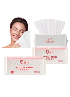 اشتري 300 Counts Disposable Face Towel 100% Cotton Extra Thick & Soft Facial Cotton Tissue For Skincare Face Cleaning Makeup Removal Dry and Wet Use Sensitive Skin (3 Pack) في الامارات