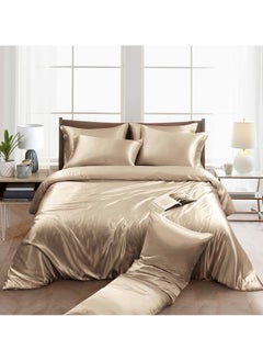 Buy 4 Pieces King Size Satin Luxury Silky Bedding Duvet Cover Set Skin-friendly And Comfortable, Soft And Smooth For Bedroom And Living Room 220x240 cm in UAE