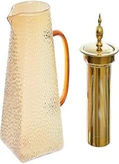 اشتري Heat Resistant Plexiglass Ribbed Teapot with Yellow Handle Lid and Stainless Steel Filter 950ml (Golden) في مصر