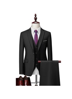 اشتري Mens Slim Fit Suit Vest Pants 3-Piece Set Wedding Black في السعودية