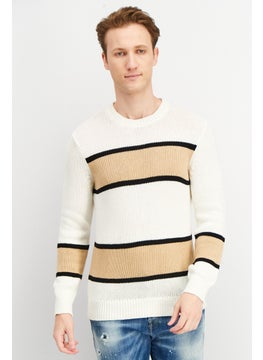 Buy Men Crew Neck Long Sleeve Textured Sweatshirt, Off White in UAE